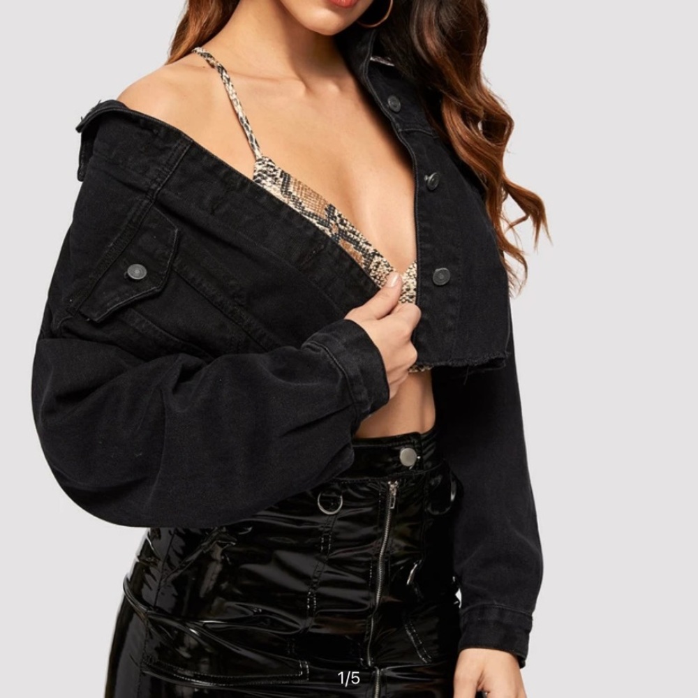 Black cropped jean jacket